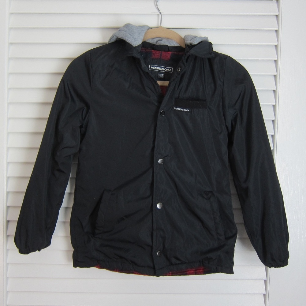 Kids Members Only Nylon Plaid Lined Jacket w/ Zip Away Sweatshirt Hood